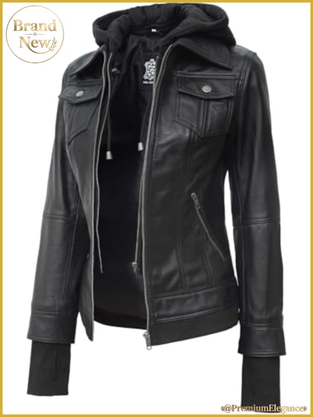 Lambskin Leather Hooded Bomber Jacket Thumbholes Women